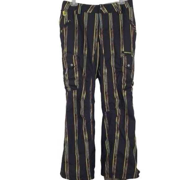 BURTON Dry Ride Cargo Black Striped Snowboard Winter Oversized Cargo Pants Small